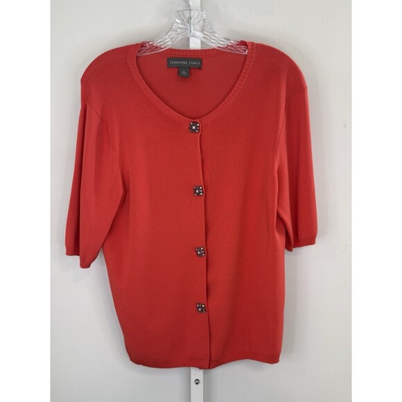 Josephine Chaus Coral Knit Cardigan XL Half Sleeve Beaded Button Sweater Top - Picture 1 of 10